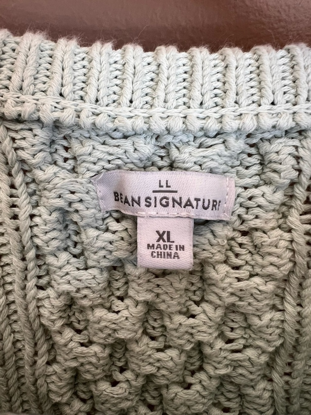 L.L. Bean Cable Knit Crewneck Sweater - Light Mint Green - Picture 3 of 6